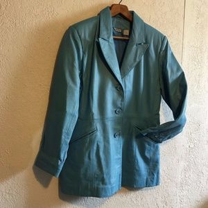 Retro Baby Blue 100% Leather Coat 16 EUC